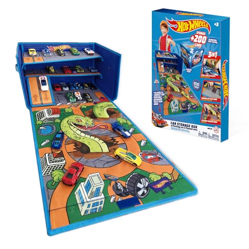 Hot Wheels Cars Case Garage Box Playmat - 3-IN-1 Collapsible Car Toys Storage Box with Speed Roads I Toy Car Storage (Cars Not Included) von Hot Wheels