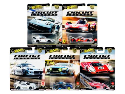 Hot Wheels Circuit Legends FPY86-961K Die-Cast Racing Set - Porsche, Ferrari, Ford & Subaru Icons, Maßstab 1:64, ab 3 Jahren (5 Stück) von Hot Wheels
