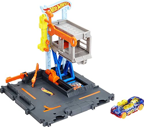 Hot Wheels HDR25 - City Downtown Spielset mit Reparaturstation und 1 Auto, mit Anderen Sets kombinierbar, Autorennbahn Geschenk für Kinder ab 4 Jahren von Hot Wheels