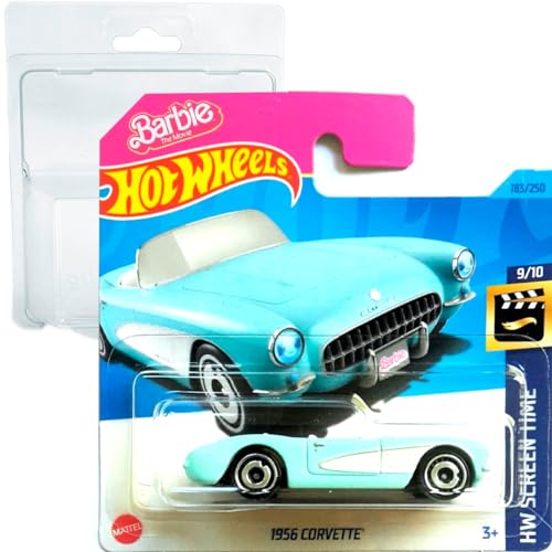 Hot Wheels Corvette Barbie 1956 Film 9/10 (183/250) HKK87 Short Card Mattel 2023 + Blister & Card Protector Pack Friki Affe, Barbie Corvette Blau von Hot Wheels
