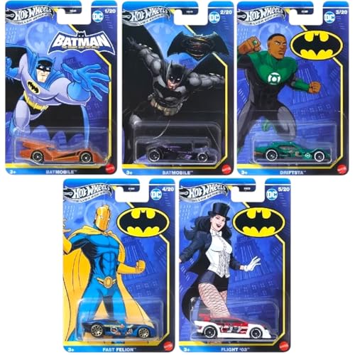 Hot Wheels DC Batman Silver Series Die-Cast Cars Collection, 5-Pack Set, Batmobile, Driftsta, Fast Felion, Flight '03, Ages 3+ HDG89-956N Mix 1 2025 von Hot Wheels