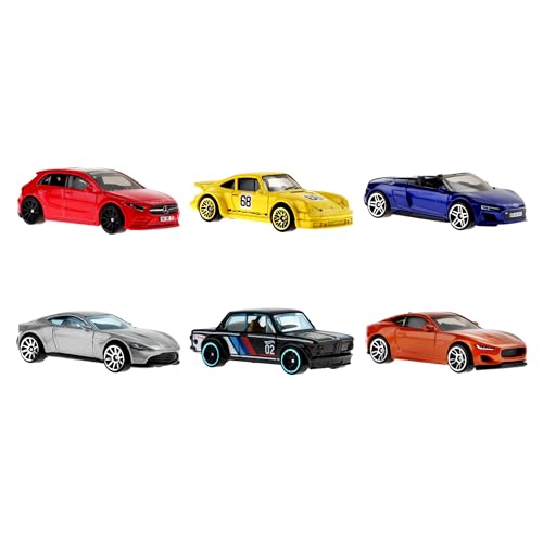 Hot Wheels European Car Culture-Multipack - 6 Spielzeugautos im Maßstab 1:64, Hommage an die europäische Automobilindustrie, Geschenk für Kinder ab 3 Jahren und Sammler, HLK51 von Hot Wheels