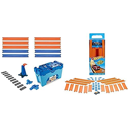 Hot Wheels FLK90 - Track Builder Stunt Builder Super Multi Looping Box, mit ca. 3 m Tracks inkl & Wheels BHT77 Track Builder Gerade Rennbahn Set, Trackset Zubehör von Hot Wheels