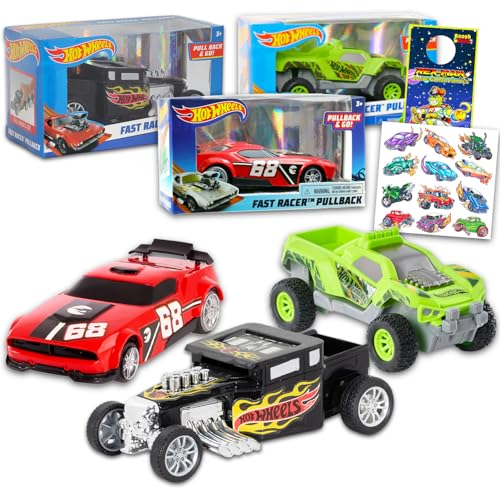 Hot Wheels Fast Racer Pullback 3er-Pack – Paket mit 3 Rennwagen mit Knochen-Shaker, Dawgzilla und Fast Fish; Hot Wheels Fast Racer Maßstab 1:43 (Farben können variieren) von Hot Wheels
