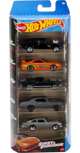 Hot Wheels Fast and Furious Box 5 Modelle Auto Dodge Charger Toyota Supra Mustang Aston Martin - Maßstab 1:64 - HND08, Mehrfarbig von Hot Wheels