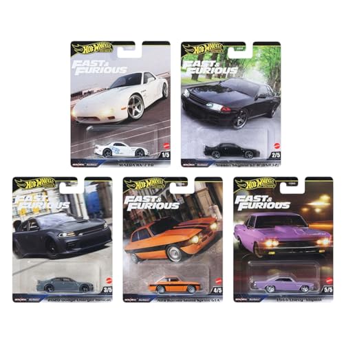 Hot Wheels Fast & Furious Die-Cast Cars Collection 5-Pack Mazda RX-7 Nissan Skyline Dodge Charger Alfa Romeo Plymouth HNW-956K Hot Wheels Fast & Furious Die-Cast Cars Collection 5-Pack Mazda RX-7 Nissan Skyline Dodge Charger Alfa Romeo Plymouth HNW-956K von Hot Wheels