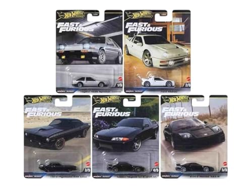 Hot Wheels Fast & Furious Die-Cast Cars Collection Set, 5 Fahrzeuge Toyota AE86, Ford RS200, Plymouth AAR Cuda, Nissan Skyline GT-R, Honda NSX-R HNW46-956E von Hot Wheels
