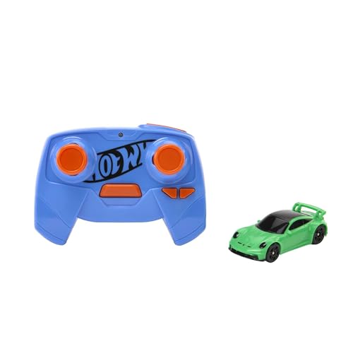 Hot Wheels Ferngesteuertes Auto, Ferngesteuerter Porsche 911 im Maßstab 1:64, aufladbar per USB-Kabel, Rennen auf den und abseits der Tracks, Turbo-Boost, Geschenk für Kinder, HLT20 von Hot Wheels