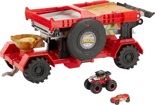 Hot Wheels GFR15 - Monster Trucks riesige 2 in 1 Crashrennen Transporter Truck und Rennbahn 1,2 m lang, Spielzeug ab 4 Jahren von Hot Wheels