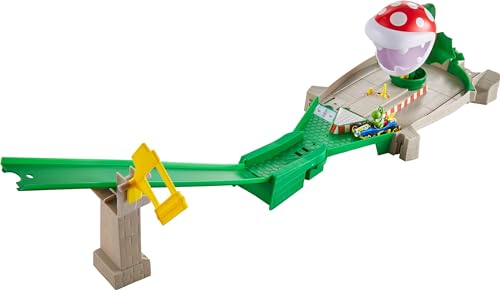 Hot Wheels GFY47 - Mario Kart Piranhapflanzen Rutsche Trackset inkl. 1 Spielzeugauto, Spielzeug Autorennbahn ab 5 Jahren, Mehrfarbig von Hot Wheels