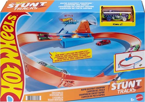 Hot Wheels GJM75 - Action Speed Boost Champion Trackset mit 1 Fahrzeug, Spielzeug Autorennbahn ab 5 Jahren von Hot Wheels