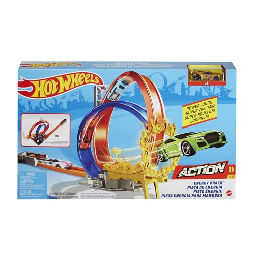 Hot Wheels GND92 - Energy Trackset mit zweifachem Looping und 1 Hot Wheels Fahrzeug, Autorennbahn, tolles Geschenk für Kinder ab 5 Jahren von Hot Wheels