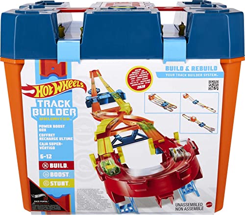 Hot Wheels GNJ01 - Hot Wheels Track Builder Unlimited Power Boost Box, mit 6 Metern Trackset und Zubehör inkl. 2 Autos, Autorennbahn Geschenkidee für Kinder ab 6 Jahren von Hot Wheels