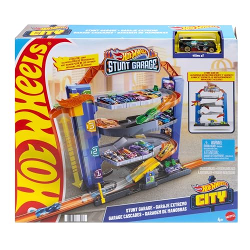 Hot Wheels GNL70 City Stunt Garage-Spielset, Geschenk für Kinder von 3 bis 8 Jahren, mit Aufzug zu den oberen Ebenen, lässt Sich mit Anderen Sets verbinden von Hot Wheels