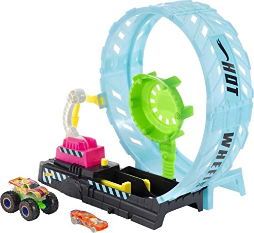 Hot Wheels HBN02 - Monster Trucks Looping Challenge-Spielset (Leuchteffekt im Dunkeln), Starter, Rampe & Riesenlooping, Die-Cast & Fahrzeug (1:64), Autorennbahn Spielzeug für Kinder ab 4 Jahren von Hot Wheels