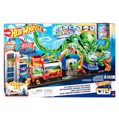 Hot Wheels HBY96 City Color Reveal Ultimative Auto Waschanlage Spielset mit Wassertanks und 1 Farbwechsel-Fahrzeug, Mehrfarbig, 15.24 x 66.04 x 43.18 cm von Hot Wheels