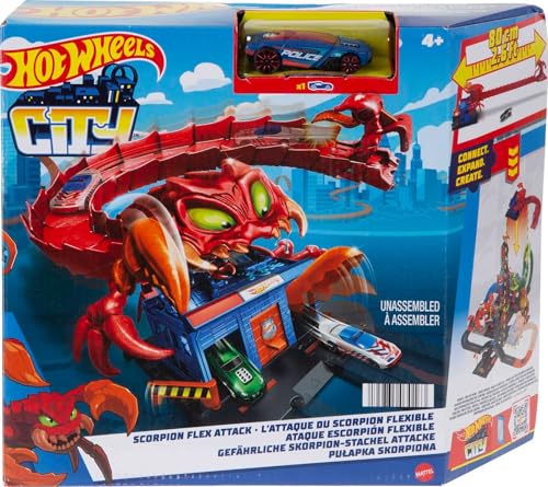 Hot Wheels HDR32 - Gefährliche Skorpion Attacke mit 1 Spielzeugauto, mit Anderen Sets kombinierbar, biegsame Strecke bis 76 cm, Autorennbahn Geschenk für Kinder ab 4 Jahren von Hot Wheels