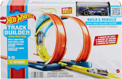 Hot Wheels HDX77 - Track Builder Unlimited Geteilter Looping Set, Looping mit 2 Ausfahrten, mit Anderen Sets kombinierbar, enthält 1 Hot Wheels Fahrzeug, Autorennbahn Geschenk für Kinder ab 6 Jahren von Hot Wheels