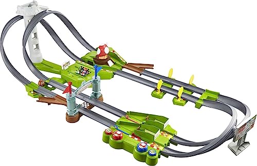 Hot Wheels HFY15 - Mario Kart Mario Rundkurs Rennbahn Trackset Deluxe Inkl. 2 Spielzeugautos, Spielzeug Autorennbahn Ab 5 Jahren von Hot Wheels