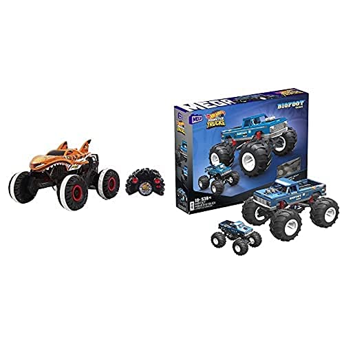 Hot Wheels HGV87 - Monster Trucks Tiger Shark + Mega Construx HHD20 - Hot Wheels Bigfoot Monster Truck Bauset mit 538 Teilen im Maßstab 1:18, für Kinder ab 10 Jahren von Hot Wheels