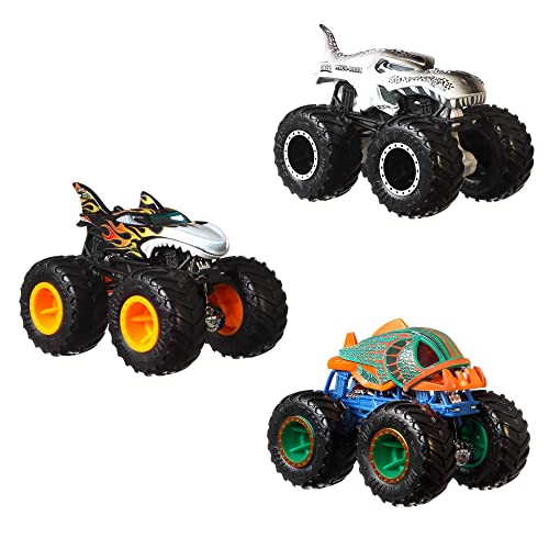 Hot Wheels HGX13 - Monster Trucks Creatures 3er-Packung von Spielzeug-Monster-Trucks im Maßstab 1:64, Shark Wreak, Piran-ahh & Mega Wrex, Spielzeug für Kinder ab 3 Jahren von Hot Wheels