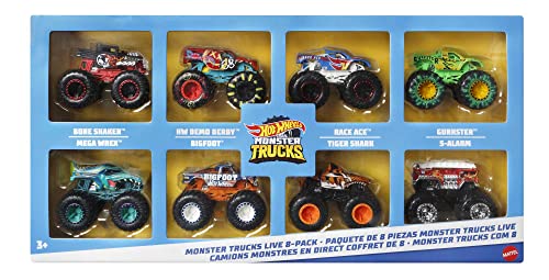 Hot Wheels HGX21 - Monster Trucks Live 8er-Pack, Multipack im Maßstab 1:64 zum Spielen, Figuren aus der Live-Show, Crash-Action Trucks, Spielzeug Autos für Kinder ab 3 Jahren Hot Wheels HGX21 - Monster Trucks Live 8er-Pack, Multipack im Maßstab 1:64 zum Spielen, Figuren aus der Live-Show, Crash-Action Trucks, Spielzeug Autos für Kinder ab 3 Jahren von Hot Wheels