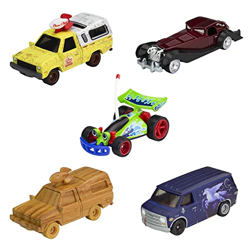 Hot Wheels Disney 100 Jahre Jubiläumspack - Die-Cast-Fahrzeuge, Premium-Ausführung, Real Riders-Räder, Metall-Karosserie, Toy Story, Merida, Onward, 101 Dalmatiner, Sammlerbox, HKF06 von Hot Wheels