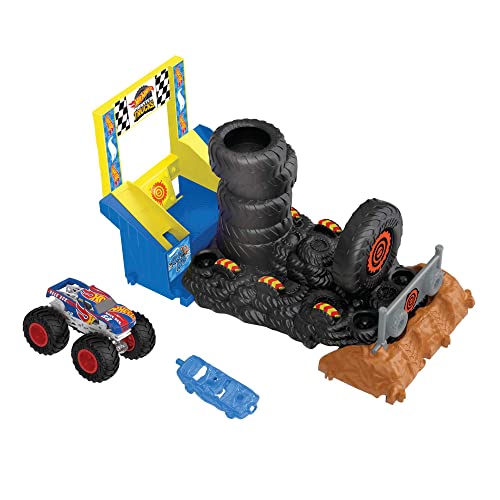 Hot Wheels Monster Trucks Spielset - Mit beweglichem Sockel und sensorischem Feedback, kaputtgehendem Auto und Möglichkeit zur Erweiterung, für Kinder ab 4 Jahren, HNB89 von Hot Wheels