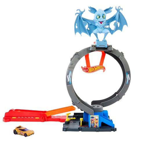 Hot Wheels Let's Race Netflix - City Spielzeugauto Trackset, Angriff der Fledermaus mit anpassbarem Looping und Starter, Spielzeugauto im Maßstab 1:64, HTN78 von Hot Wheels