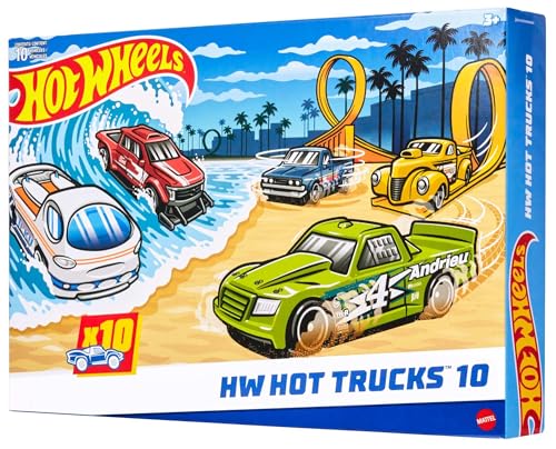 Hot Wheels Spielzeugtrucks im Maßstab 1:64,Set mit 10 Die-Cast Stunt,Utility-und Racing-Fahrzeugen und weiteren Spielzeug-Pick-ups,Transportern,Moderne und Retro-Modelle(Stile können abweichen),HYM97 Hot Wheels Spielzeugtrucks im Maßstab 1:64,Set mit 10 Die-Cast Stunt,Utility-und Racing-Fahrzeugen und weiteren Spielzeug-Pick-ups,Transportern,Moderne und Retro-Modelle(Stile können abweichen),HYM97 von Hot Wheels