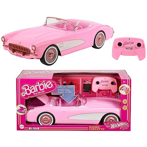 Hot Wheels Ferngesteuertes Auto, R/C Barbie Corvette - ferngesteuertes Fahrzeug, 1956 Corvette Stingray, 2,4 GHz Frequenz, bis zu 8 km/h, Platz für 2 Barbie-Puppen, HPW40 von Barbie