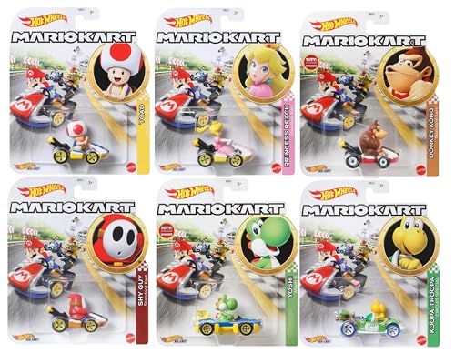 Hot Wheels Mario Kart Die-Cast Character Cars Collection, 6er-Pack Set, Toad, Princess Peach, Yoshi, Donkey Kong, Koopa Troopa, Shy Guy Gbg25-957h Hot Wheels Mario Kart Die-Cast Character Cars Collection, 6er-Pack Set, Toad, Princess Peach, Yoshi, Donkey Kong, Koopa Troopa, Shy Guy Gbg25-957h von Hot Wheels