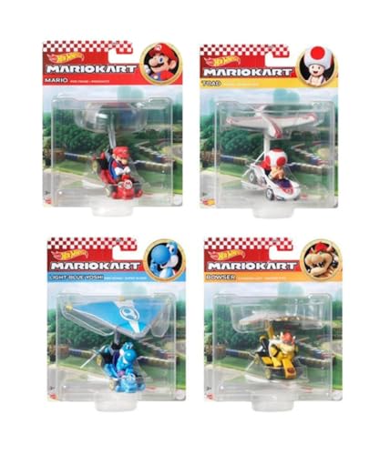 Hot Wheels Mario Kart GVD30-956M Figurengleiter-Set, Bowser, hellblau, Yoshi, Mario, Kröte, 4 Stück Hot Wheels Mario Kart GVD30-956M Figurengleiter-Set, Bowser, hellblau, Yoshi, Mario, Kröte, 4 Stück von Hot Wheels