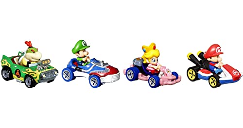 Hot Wheels Mario Kart Vehicle 4-Pack, Set of 4 Fan-Favorite Characters Includes 1 Exclusive Model, Collectible Gift for Kids & Fans Ages 3 Years Old & Up von Hot Wheels