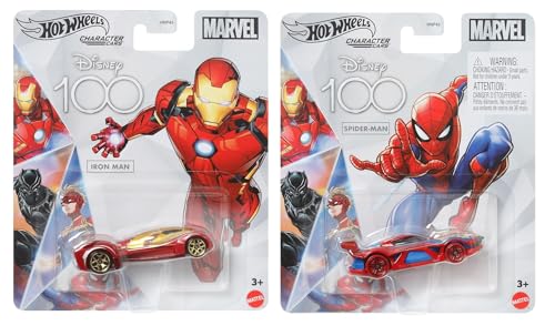 Hot Wheels Marvel Disney 100 Charakter-Autos, Iron Man und Spider-Man Die-Cast Fahrzeuge, 2er-Pack, ab 3 Jahren Hot Wheels Marvel Disney 100 Charakter-Autos, Iron Man und Spider-Man Die-Cast Fahrzeuge, 2er-Pack, ab 3 Jahren von Hot Wheels