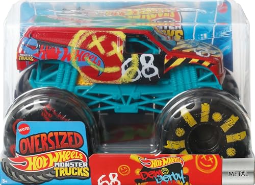 Hot Wheels Monster Trucks, übergroßer Monstertruck, Maßstab 1:24, Druckguss-Spielzeug-Truck mit riesigen Rädern und coolen Designs von Hot Wheels