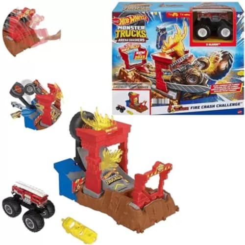 Hot Wheels Monster Trucks Arena Smashers 5-Alarm-Crash-Challenge-Spielset mit 5-Alarm-Truck und 1 kaputtgehendes Auto - HNB90 Hot Wheels Monster Trucks Arena Smashers 5-Alarm-Crash-Challenge-Spielset mit 5-Alarm-Truck und 1 kaputtgehendes Auto - HNB90 von Mattel