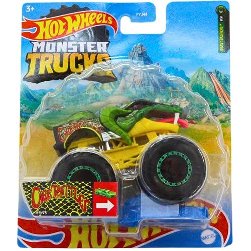 Hot Wheels Monster Trucks Cage Rattler Maßstab 1:64 Druckguss-Truck mit riesigen Rädern und detaillierten Statistiken für Kinder, Jungen ab 3 Jahren von Hot Wheels
