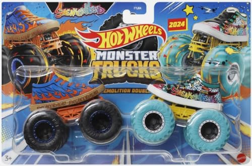 Hot Wheels Monster Trucks Demolition Doubles - Metal Cars, Maßstab 1:64, Sneakerhead vs Sneaker Head von Hot Wheels