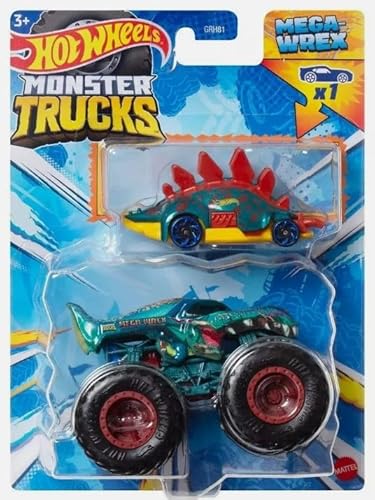Hot Wheels Monster Trucks Mega Wrex + Bonus Auto Motosaurus 2024 Diecast Maßstab 1:64 Spielzeug von Hot Wheels