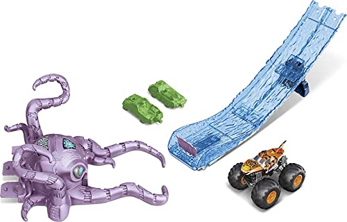 Hot Wheels Monster Trucks Octo-Slam Hero Playset with 1:64 Scale Die-cast Tiger Shark Vehicle, 2 Crushable Cars & Launcher, Gift for Kids Ages 3 to 8 Years Old von Hot Wheels
