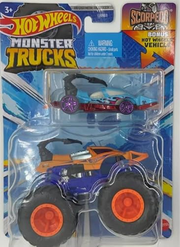 Hot Wheels Monster Trucks Orange Scorpedo + Bonus Auto 2024 Diecast Maßstab 1:64 Spielzeug 2 Pack von Hot Wheels