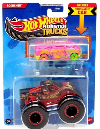 Hot Wheels Monster Trucks Scorcher, Die-Cast Fahrzeug mit knautschbarem Van Blind Sided, Maßstab 1:64 von Hot Wheels
