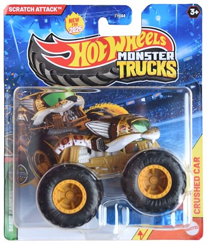 Hot Wheels Monster Trucks Scratch Attack, Beast Bashers 1/5 inklusive Crushed Car im Maßstab 1:64 von Hot Wheels