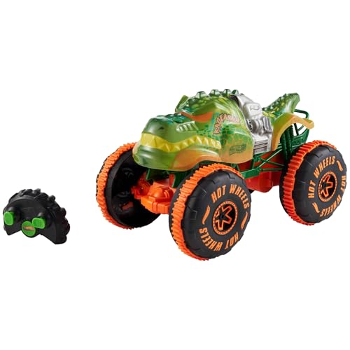 Hot Wheels Monster Trucks Spielfahrzeug mit Fernbedienung, Rageasaur RC im Maßstab 1:15 mit Profilreifen für Gelände- und Stunt-Action,JBH03 von Hot Wheels