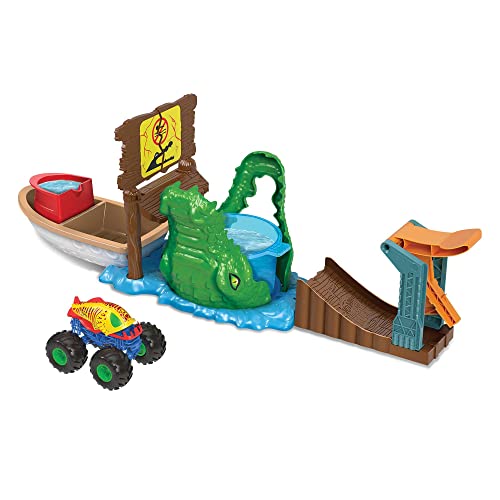 Hot Wheels Monster Trucks Sumpfattacke Spielset - Farbwechsel-Truck, Krokodil, Boot, Warmwassertasse, für Kinder ab 4 Jahren, HGV14 Hot Wheels Monster Trucks Sumpfattacke Spielset - Farbwechsel-Truck, Krokodil, Boot, Warmwassertasse, für Kinder ab 4 Jahren, HGV14 von Hot Wheels