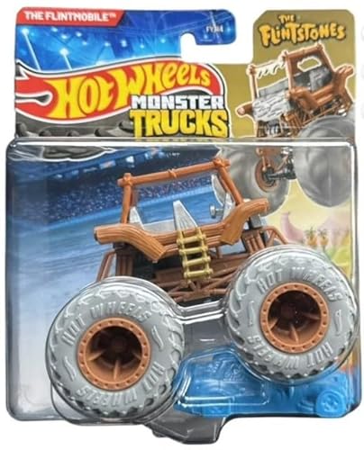 Hot Wheels Monster Trucks The Flintmobile, Flinstones Maßstab 1:64, Druckguss mit grauen Rädern, 2025 mit knautschbarem Auto von Hot Wheels