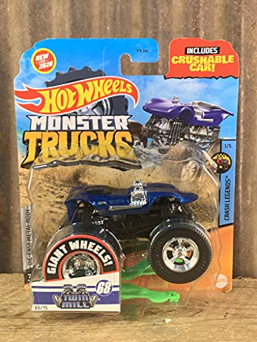 Hot Wheels Monster Trucks Twin Mill, [Blau] inkl. knautschbarem Auto 69/75 von Hot Wheels