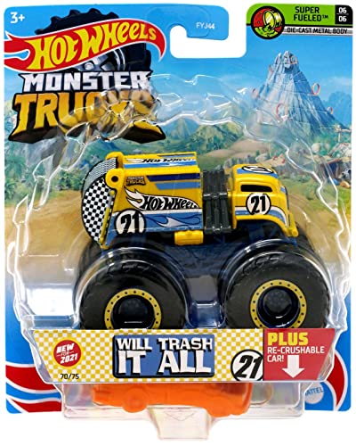 Hot Wheels Monster Trucks Will Trash It All, [Gelb] Wiederzerdrückbares Auto 70/75 von Hot Wheels