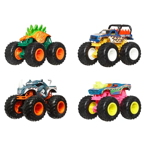 Hot Wheels Monster Trucks im Maßstab 1:64, Monster Trucks, Spielzeug-Trucks, 4er-Set, riesige Räder, Lieblingscharaktere und Coole Designs, JGD65 Hot Wheels Monster Trucks im Maßstab 1:64, Monster Trucks, Spielzeug-Trucks, 4er-Set, riesige Räder, Lieblingscharaktere und Coole Designs, JGD65 von Hot Wheels